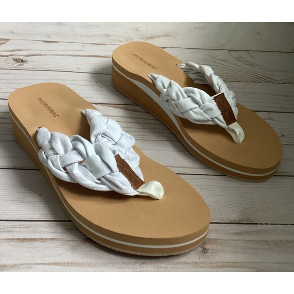 MORMIRAC  Thong Flip Flop Sandals White Braided Strap Tan Sole Women Size 8 - Picture 4 of 9
